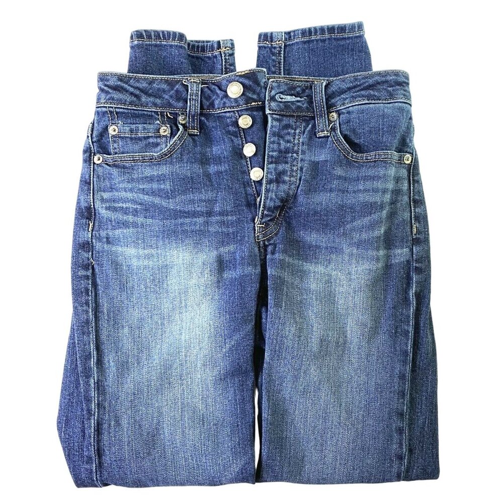 American Eagle Stretch Vintage Hi-Rise Jeans Size 00‎ Button Fly Boho Hippie